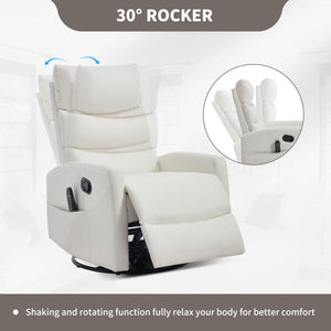English Elm Heat Massage Swivel Rocker Recliner with Lumbar Vibration Nodes Fabric Living Room W3224P357582