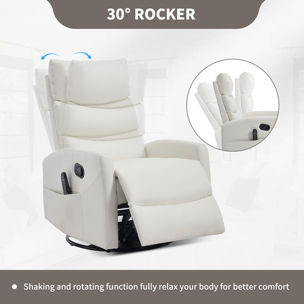 English Elm Heat Massage Swivel Rocker Recliner with Lumbar Vibration Nodes Fabric Living Room W3224P357582