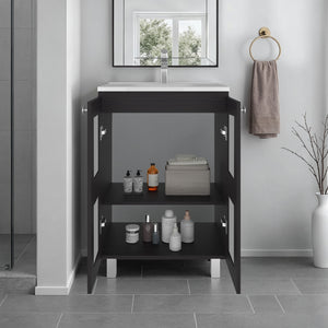English Elm Haysi Frosted Glass Bathroom Vanity with Resin Sink and Shelved Storage Cabinet B070S00415