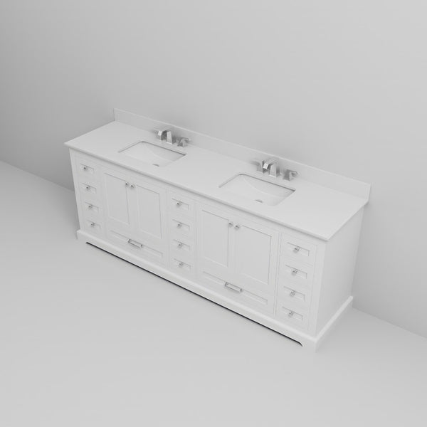 English Elm White Double Bath Vanity With Cultured Marble Top, Faucet Set & Ample Storage For Elegant Bathrooms B2731P258423-GIGA