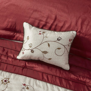 English Elm Embroidered Serene 7-Piece Comforter Set Cal King in Red Chocolate Ivory – Shiny Dupioni, Floral Embroidery, Decorative Pillows B03596928