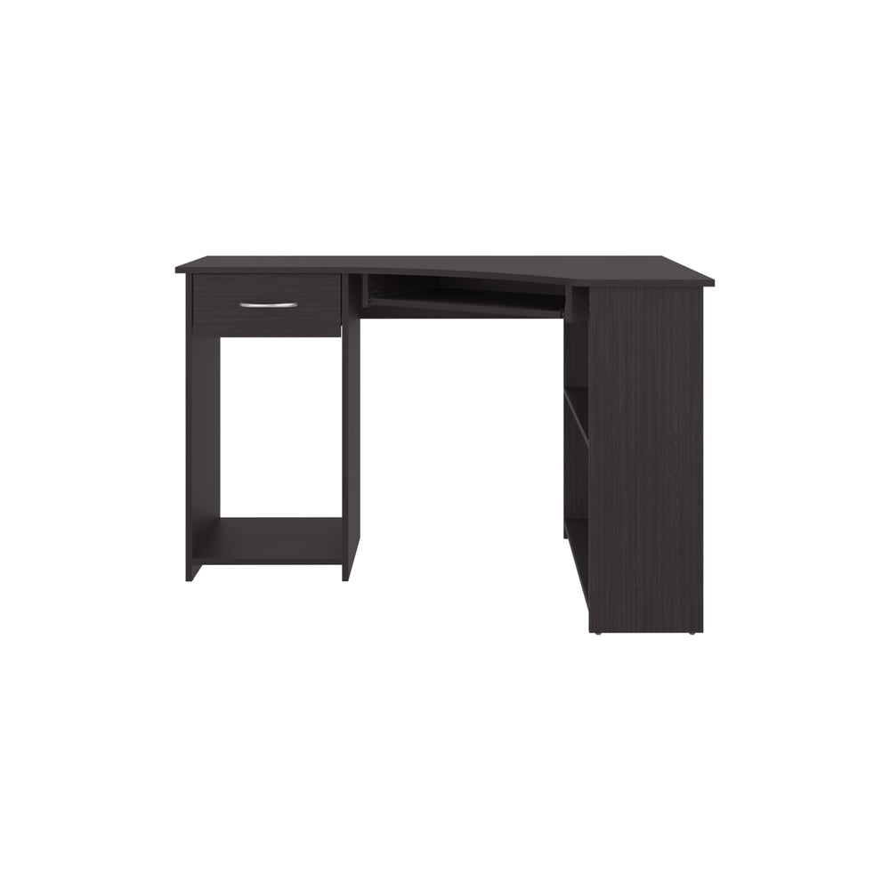 English Elm Jasper Corner Desk with Dark Kronos Wengue Finish — L-Shaped Space-Saving Design & Dual Shelves B200P378363