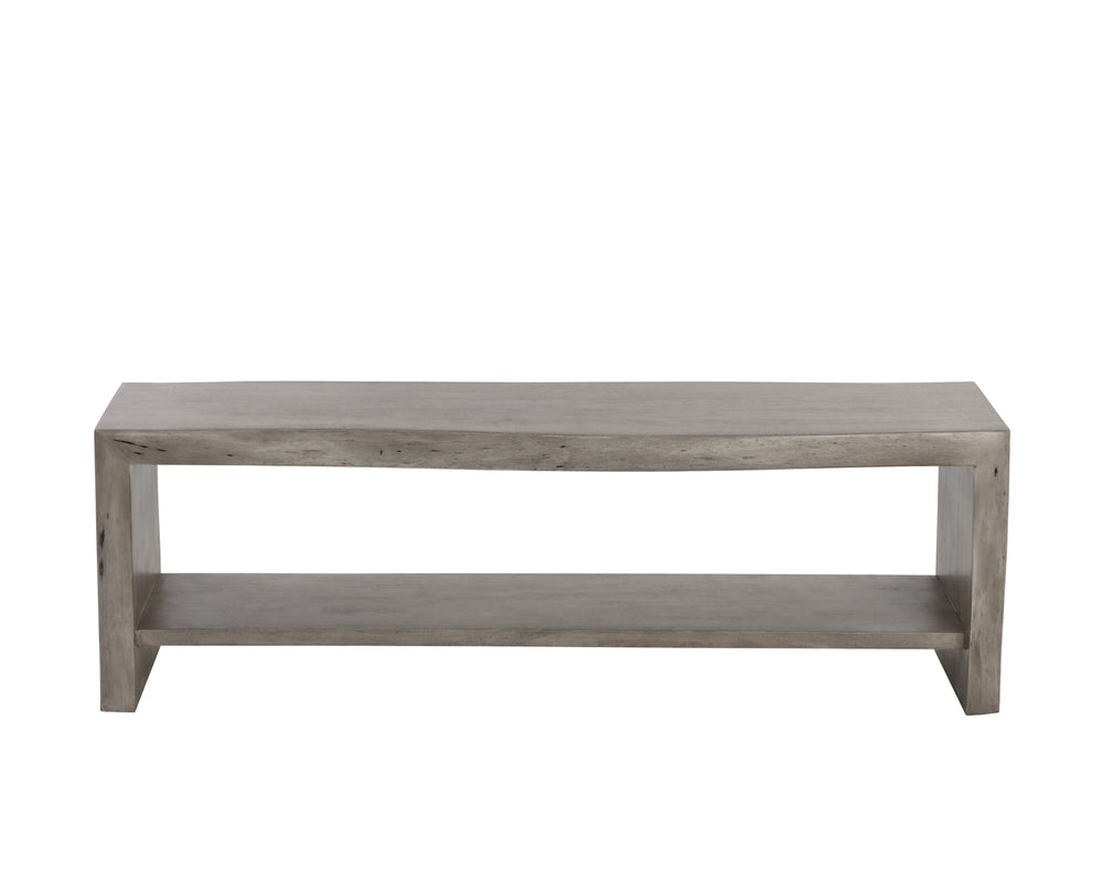 Sunpan Ridge Live Edge Bench - Captivating Solid Acacia Wood Design with Functional Bottom Shelf Storage Grey
