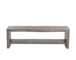 Sunpan Ridge Live Edge Bench - Captivating Solid Acacia Wood Design with Functional Bottom Shelf Storage Grey