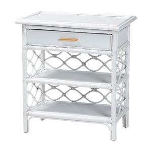 English Elm Bohemian Woven Rattan Nightstand with Geometric Drawer for Organic Bedroom Styling B2750P467859