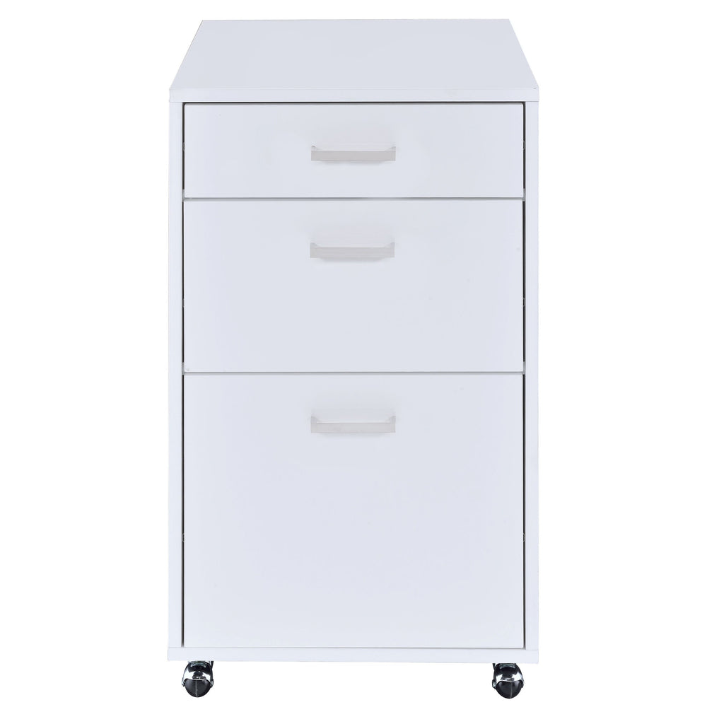 English Elm White High Gloss Contemporary 3-Drawer File Cabinet on Casters — Sleek Space-Saving Office Storage, Durable Finish B062P185691