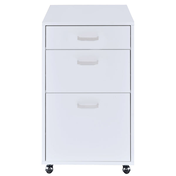 English Elm White High Gloss Contemporary 3-Drawer File Cabinet on Casters — Sleek Space-Saving Office Storage, Durable Finish B062P185691