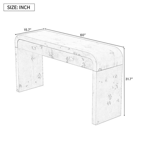 English Elm U_Style 60'' Wooden Console Table With Elegant Burl Veneer, 2 Large Drawers, Perfect For Any Space N711P216235A-GIGA
