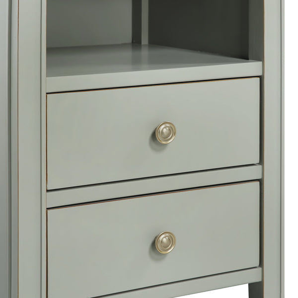 English Elm Winston 2-Drawer Storage Nightstand with Brushed Gold Knobs, Open Shelf, Fluted Legs, No Assembly Antique Grey B050P376956