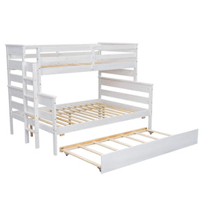 English Elm Wood Twin over Full Bunk Bed with Twin Trundle – Space-Saving Pine/MDF Triple Bed, Sturdy & Safe Design White GX000448AAK-1