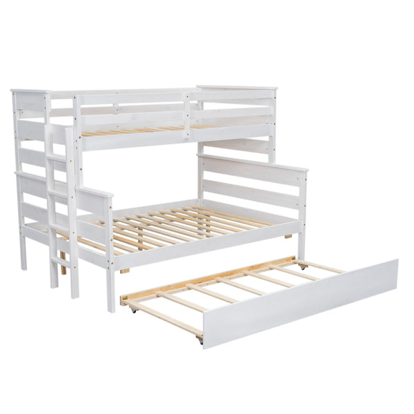 English Elm Wood Twin over Full Bunk Bed with Twin Trundle – Space-Saving Pine/MDF Triple Bed, Sturdy & Safe Design White GX000448AAK-1