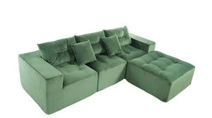 English Elm 101" Modular Cloud Sectional Corduroy Upholstered Sofa Reversible Chaise Living Room Green W1170S00055