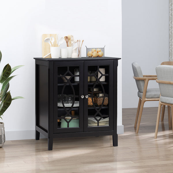 English Elm Homcom Elegant Sideboard Buffet Cabinet With Glass Doors, Adjustable Shelves For Stylish Storage Solutions W2225P229409
