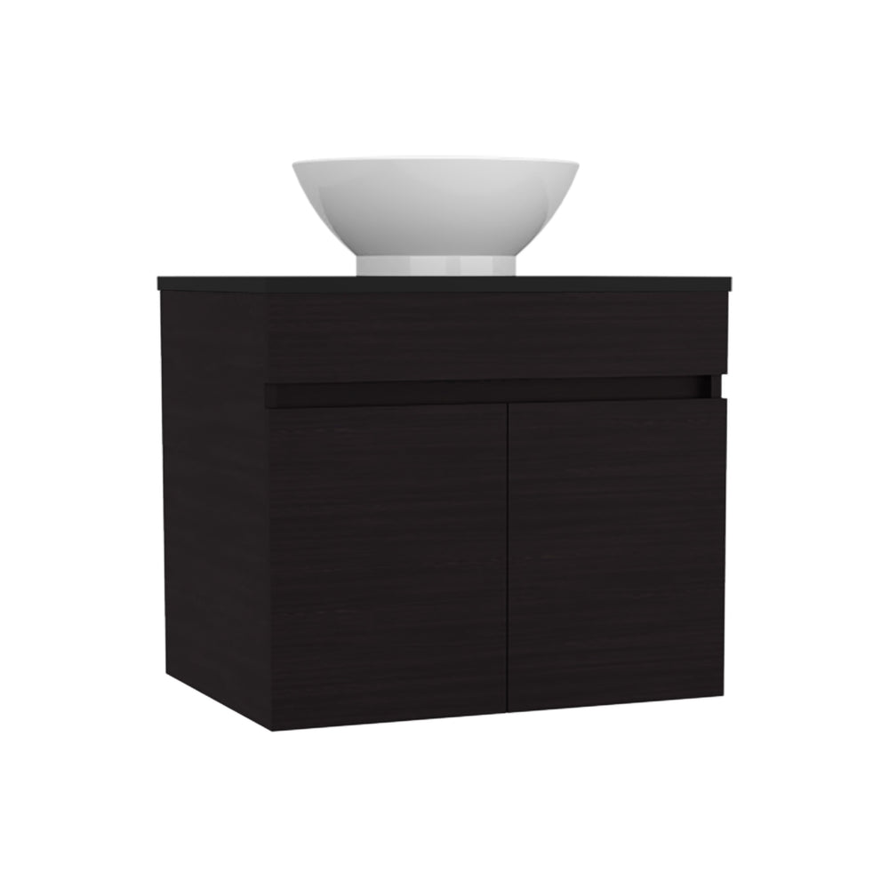 English Elm Vessel Black Manchester Vanity with Vessel Sink, Two Drawers & Open Shelf – Modern MDF Storage Elegance B200P313692