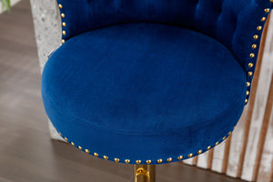English Elm UNITED Velvet 360° Rotating Bar Chair with Diamond Stitching, Gold Frame, Plush Foam Seat, Adjustable Height Navy W1568P361717