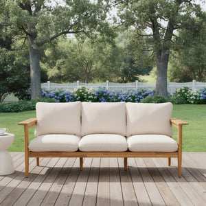 English Elm Terassi Solid Acacia Wood Patio Sofa with Teak Finish and Beige Cushioned Seating N775P370352T