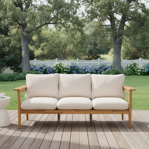 English Elm Terassi Solid Acacia Wood Patio Sofa with Teak Finish and Beige Cushioned Seating N775P370352T