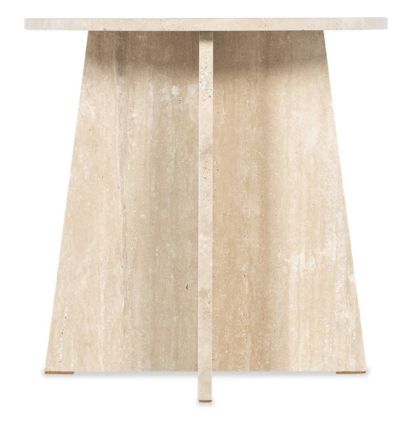 Hooker Furniture Melange Travertine Cirque End Table — 24" Round Sculptural Pedestal Side Table, Beige-White Finish 628-80592-00