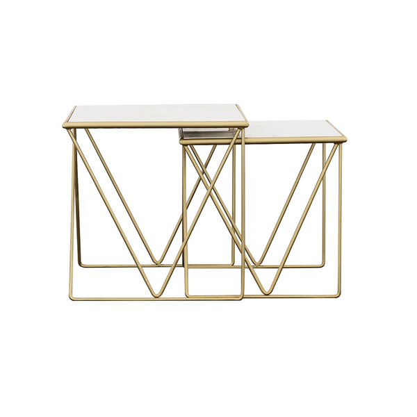 English Elm Sinclair White Marble Nesting Tables with Gold Iron Frame – Chic 2-Piece Accent Set for Modern Glam decor B062P333432