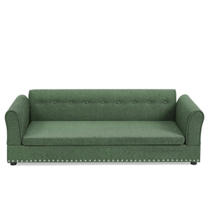 English Elm Oversized Linen Pet Sofa with Backrest Armrests Rubberwood Frame for Large Dogs W487P430326