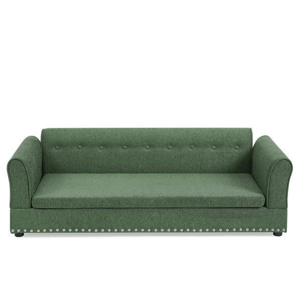 English Elm Oversized Linen Pet Sofa with Backrest Armrests Rubberwood Frame for Large Dogs W487P430326