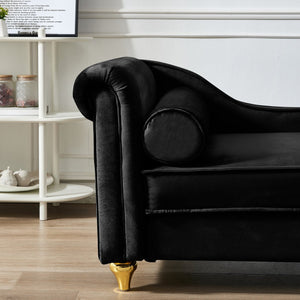 English Elm Modern Black Velvet Storage Chaise Lounge with Gold Legs for Bedroom Living Room W1097P385771
