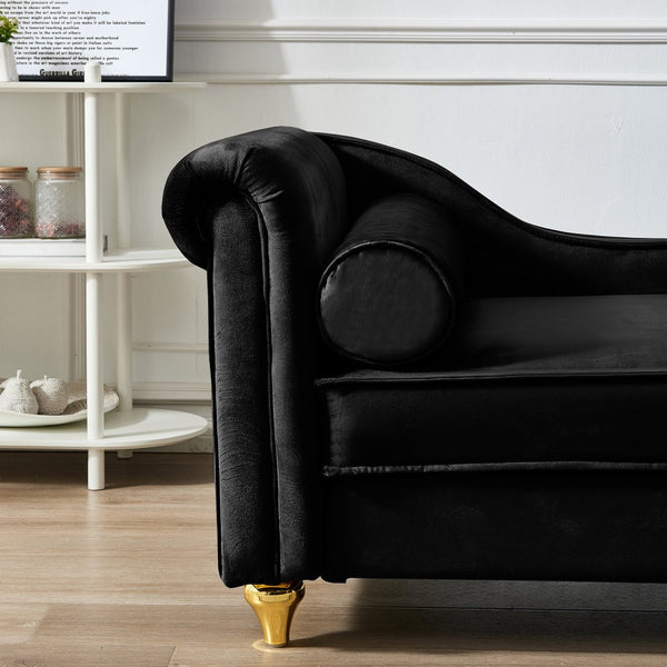 English Elm Modern Black Velvet Storage Chaise Lounge with Gold Legs for Bedroom Living Room W1097P385771