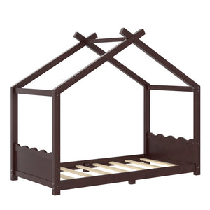 English Elm Twin House Frame Floor Bed Solid Pine Kids Room Montessori Low Profile Play Nook Espresso W1580P387837