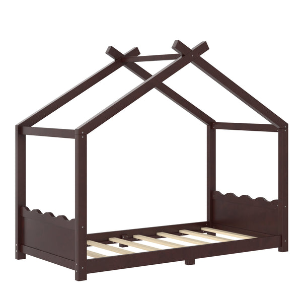 English Elm Twin House Frame Floor Bed Solid Pine Kids Room Montessori Low Profile Play Nook Espresso W1580P387837