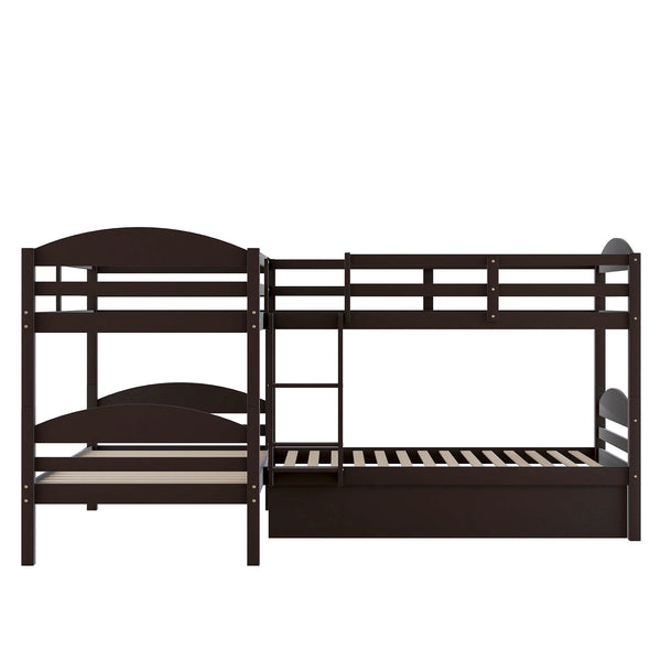 English Elm Twin L-shaped Mission Bunk with Trundle Sleeps Five Solid Pine Kids Room Bed LT000024AAP