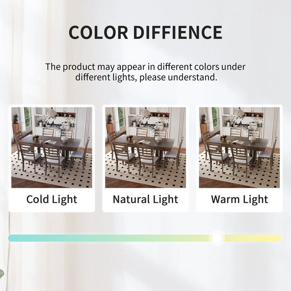 English Elm 7 Extendable Dining Table Set with 18" Leaf and 6 Upholstered Chairs — Rustic Farmhouse 60–78" Wood Veneer Table Brown N752S000090D