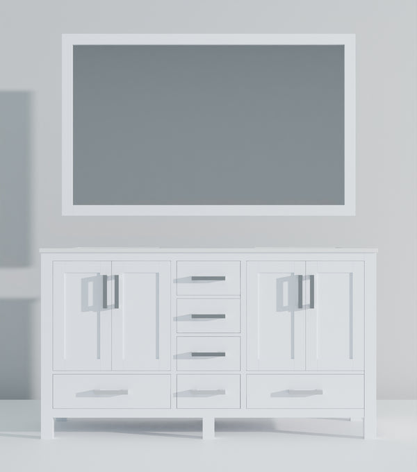 English Elm White Double Bath Vanity 60 in W x 22 in D with Cultured Marble Top, Soft-Close Drawers & 58" Mirror B2731S00788