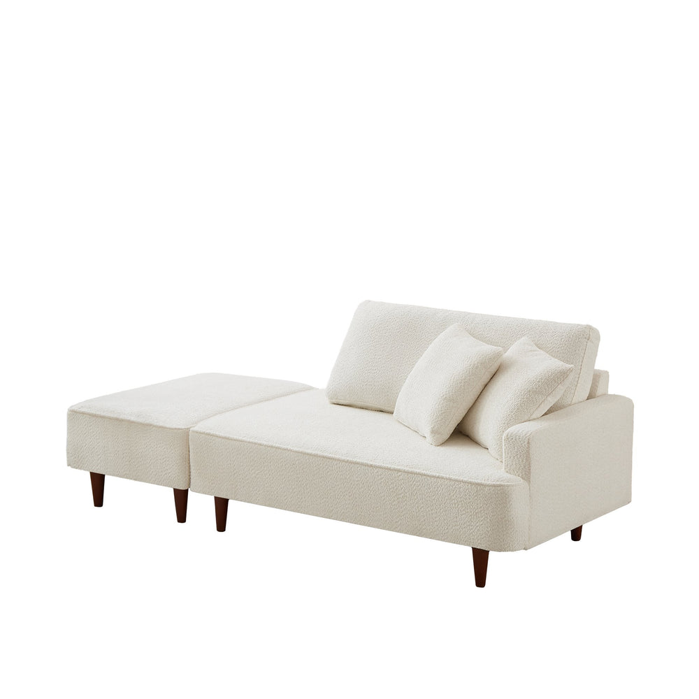 English Elm Indoor Boucle Chaise Lounge with Detachable Ottoman Convertible Daybed Bedroom Reading Nook White W5515P438693