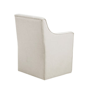 English Elm Skirted Plush Dining Arm Chair with Casters, Solid Wood Frame, 100% Polyester Upholstery, 300lb Capacity B035P203224