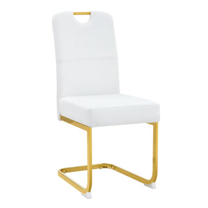 English Elm Modern Cantilever Gold Frame Pu Leather Dining Chairs Glam Set of Four White W3875P372993