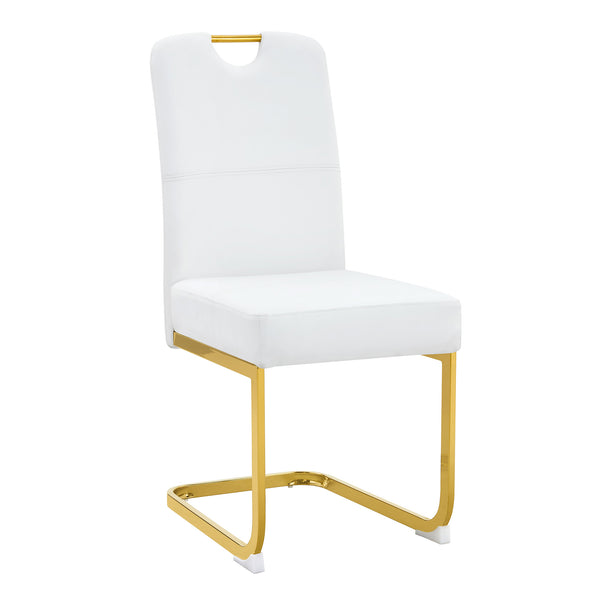 English Elm Modern Cantilever Gold Frame Pu Leather Dining Chairs Glam Set of Four White W3875P372993