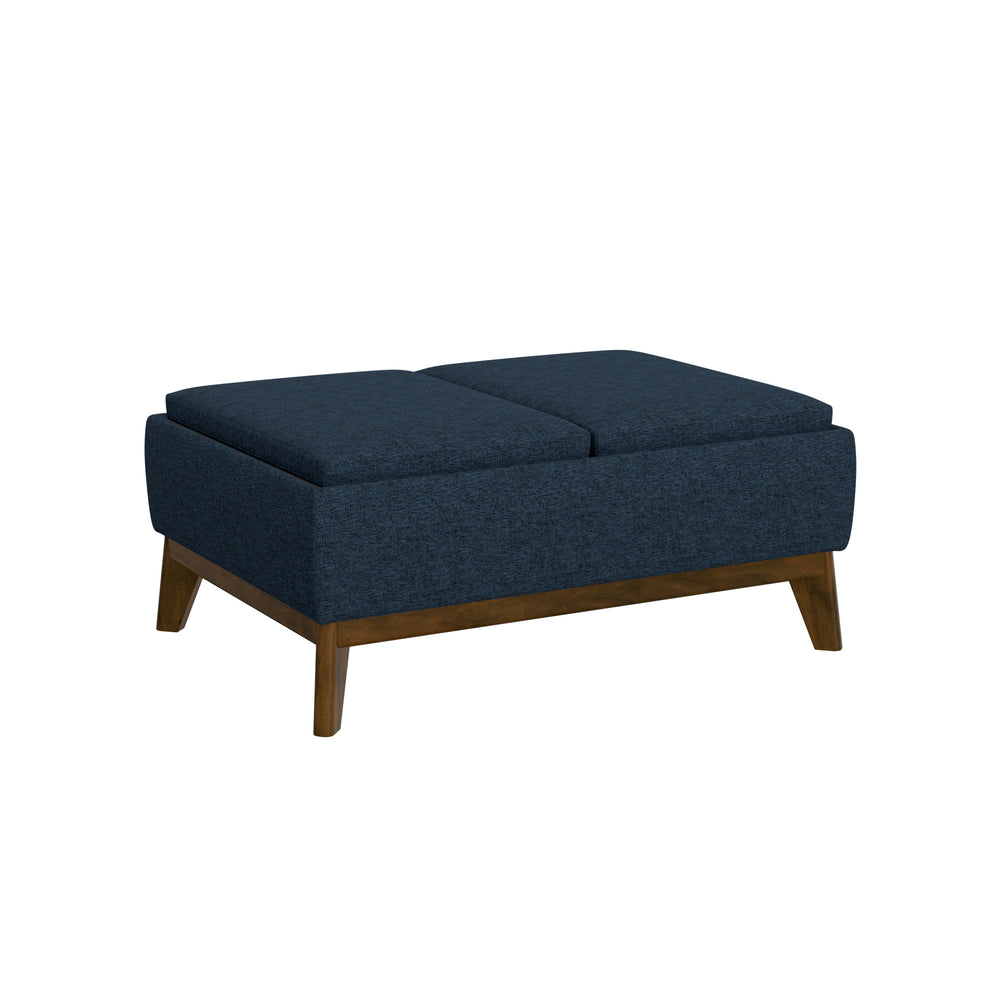 English Elm Wallace & Bay - Blue Reversible Tray Ottoman — Mid-Century Modern Navy Storm Accent, Engineered Wood, Easy Care, 38" B2709P212463
