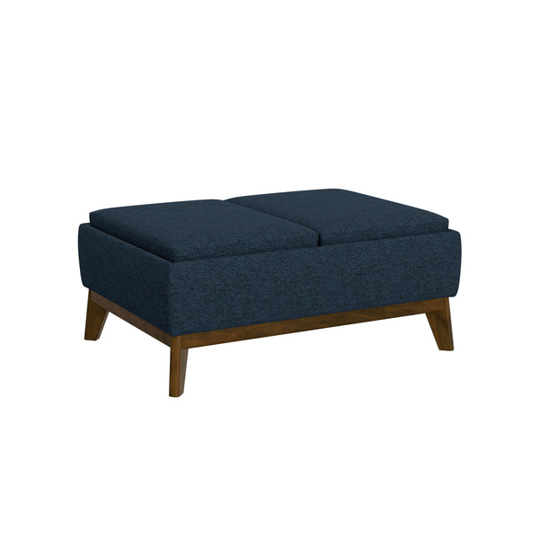 English Elm Wallace & Bay - Blue Reversible Tray Ottoman — Mid-Century Modern Navy Storm Accent, Engineered Wood, Easy Care, 38" B2709P212463