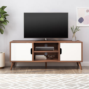English Elm Tv Stand Mid-century Modern with Splayed Pine Legs and Three Staggered Storage Drawers 66758.00WALNWHT