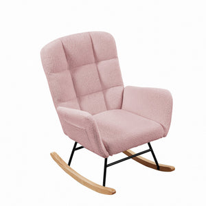 English Elm Cream Plush Teddy Fabric Rocking Armchair with High Back Support for Nursery Pink W3985P404155