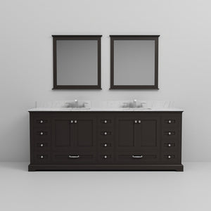 English Elm Espresso Double Bath Vanity 84" With Carrara Marble Top, Chrome Faucet Set & 34" Mirrors Included B2731S01043