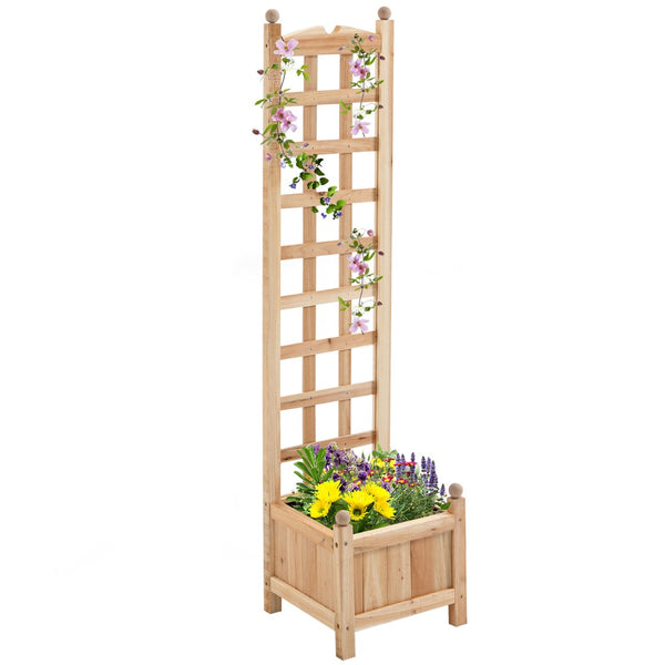 English Elm Outsunny Wooden Raised Garden Bed With Trellis – Versatile Planter Box For Vines & Flowers, 12"X49" W2225P174406-GIGA