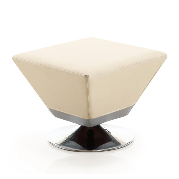 English Elm Diamond Geometric Swivel Ottoman with Faux Leather Top, High-Density Foam, Chrome Round Base Tan B365P397873