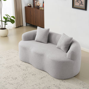 English Elm Grey Curved Loveseat Sofa with Round Armrest, Plush Foam+Spring Comfort, 2 Pillows, No Assembly W3612P332453