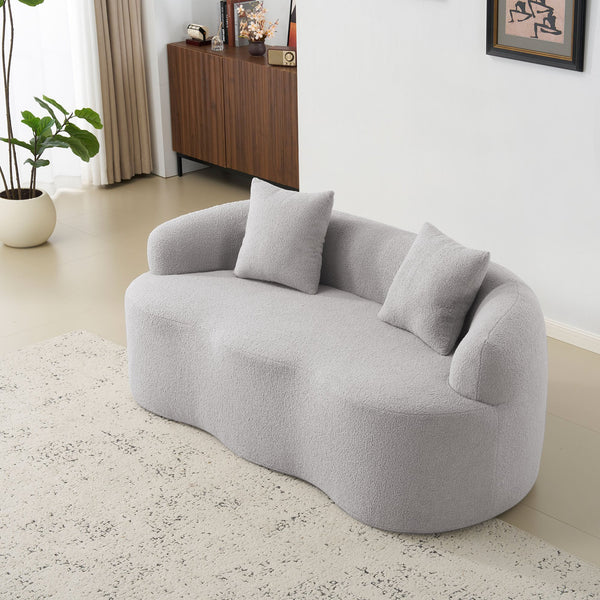 English Elm Grey Curved Loveseat Sofa with Round Armrest, Plush Foam+Spring Comfort, 2 Pillows, No Assembly W3612P332453