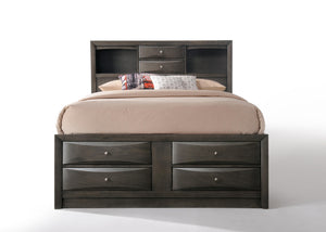 English Elm Ireland Gray Oak Storage Bed With Bookcase Headboard, 8 Drawers & Modern Platform Design For Small Spaces B2726S00355