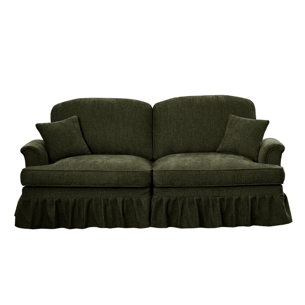 English Elm Elegant Mid Century Two-Seater Sofa With Removable Ruffles, Flared Arms & Plush Chenille Comfort W3041S00263