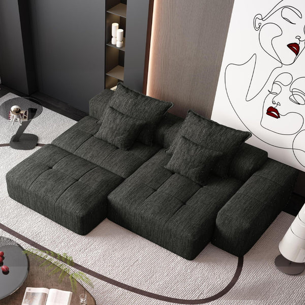 English Elm Modern Oversized Modular Sectional Sofa With Ottoman & Chaise, Soft Chenille Fabric & 4 Pillows W1885S00058