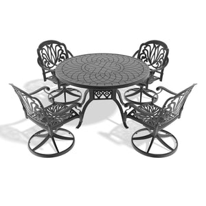 English Elm 5-Piece All-Weather Cast Aluminum Dining Set With Swivel Chairs & Round Table - Elegant Outdoor Seating W1710S00272