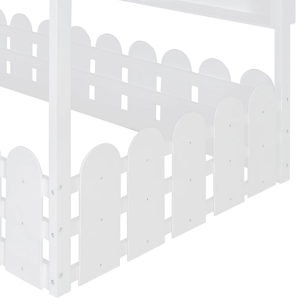 English Elm {slats Are Not Included} Twin Montessori House Floor Bed Kids Tent Lights Shelves Pinewood Frame White N708P407962K